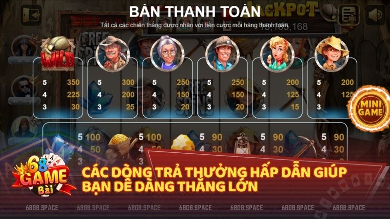 Hệ thống biểu tượng đặc biệt và các dòng trả thưởng hấp dẫn giúp bạn dễ dàng thắng lớn tại cổng game 68gamebai